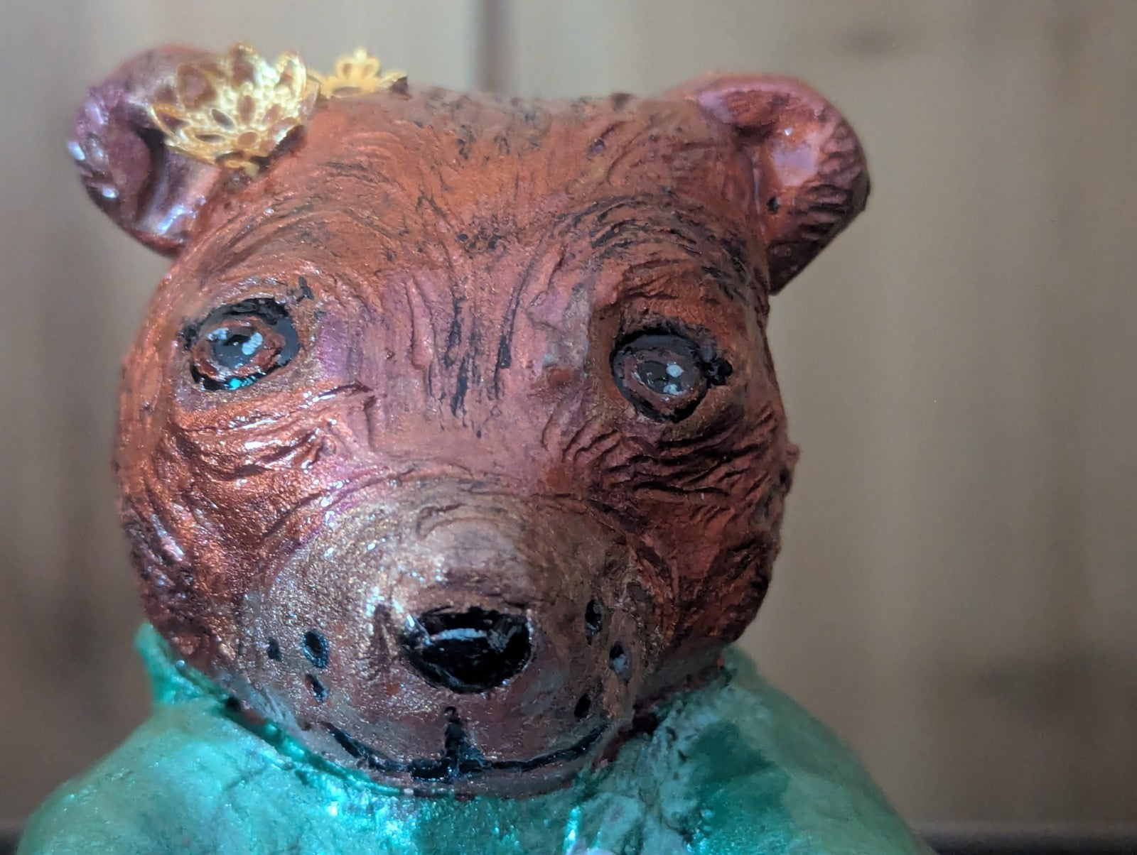 Bear Sculpture With Obsidian and Clear Quartz, Handmade