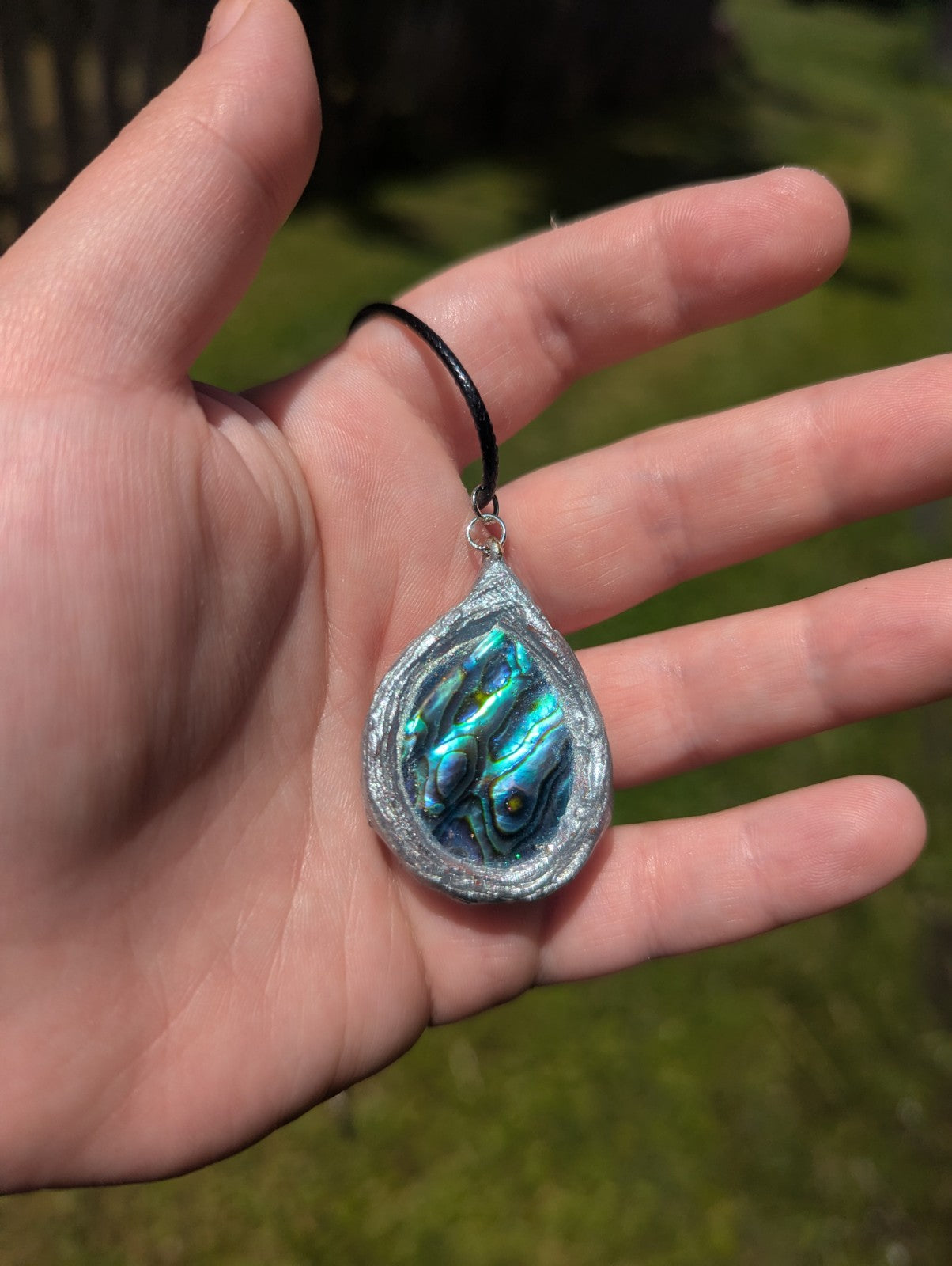 Rare Abalone Shell Pendant, With  Hand Painted Terracotta Clay Frame