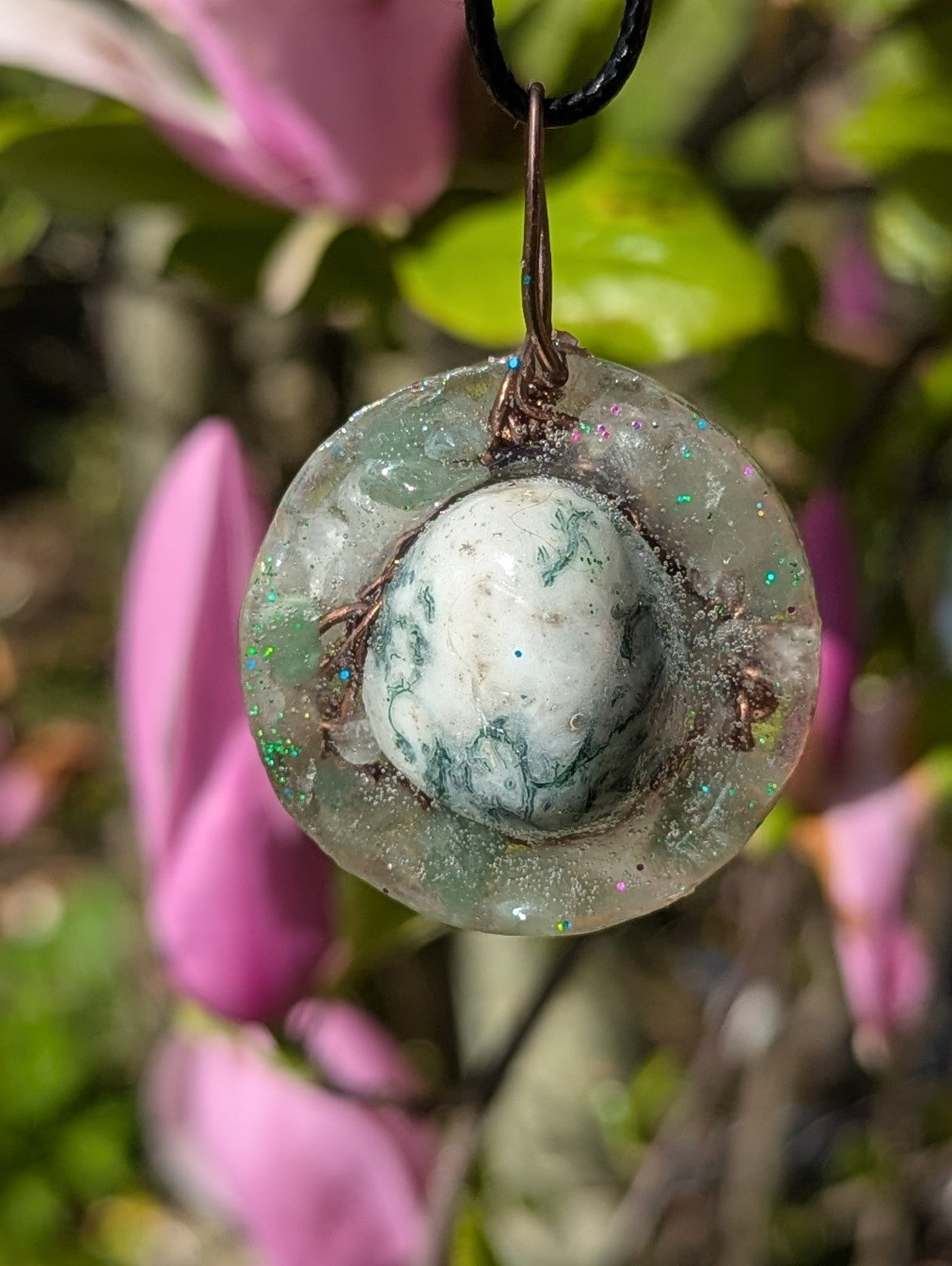 Moss Agate Gemstone Necklace, with Green Aventurine for Connection to Nature
