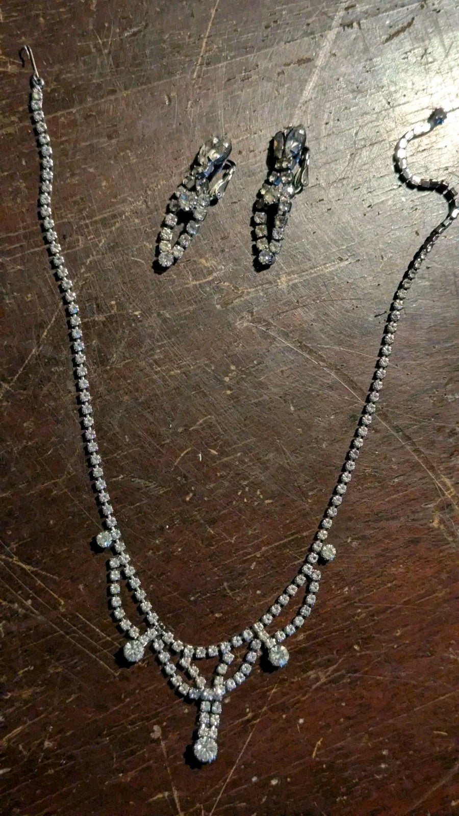Vintage Rhinestone Choker Necklace With Matching Clip-on Earings