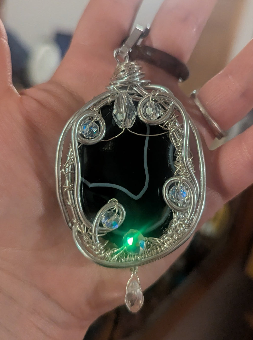 Handmade Black Banded Agate Necklace, for Root Chakra, Healing Crystal