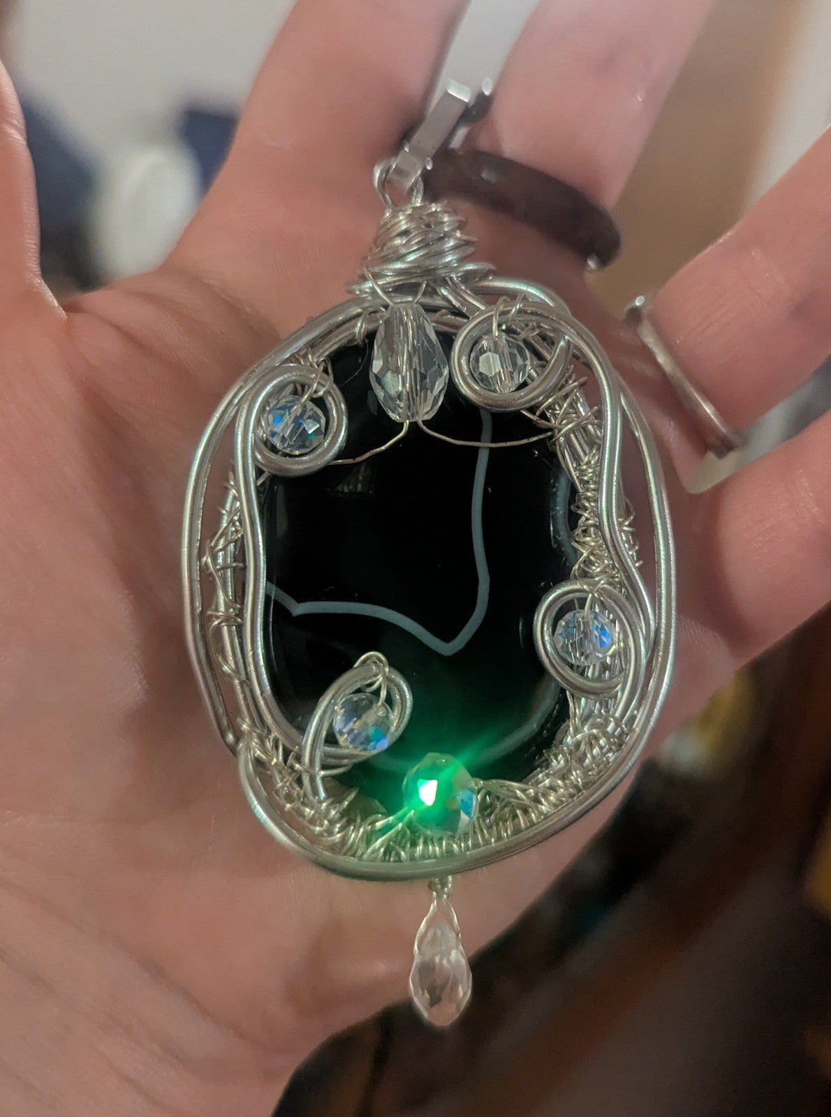 Handmade Black Banded Agate Necklace, for Root Chakra, Healing Crystal
