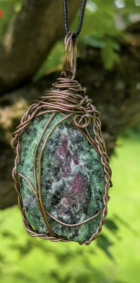 Natural Ruby in Zoisite Wirewrapped Necklace for Harmony and Balance