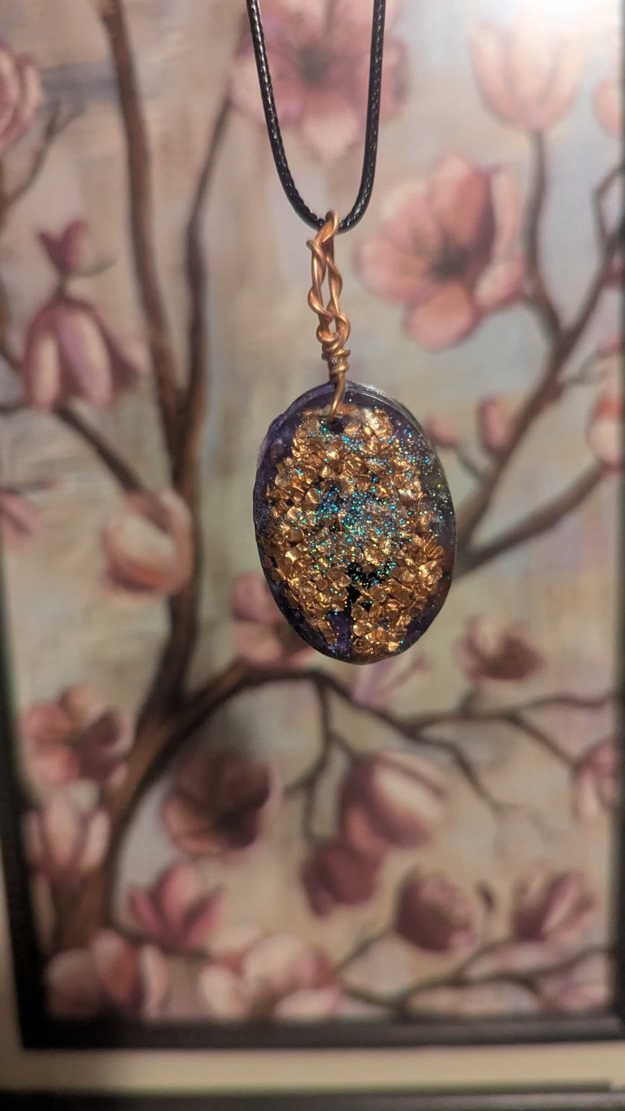 Lapis and Goldstone, Owl, Handmade Orgonite Necklace
