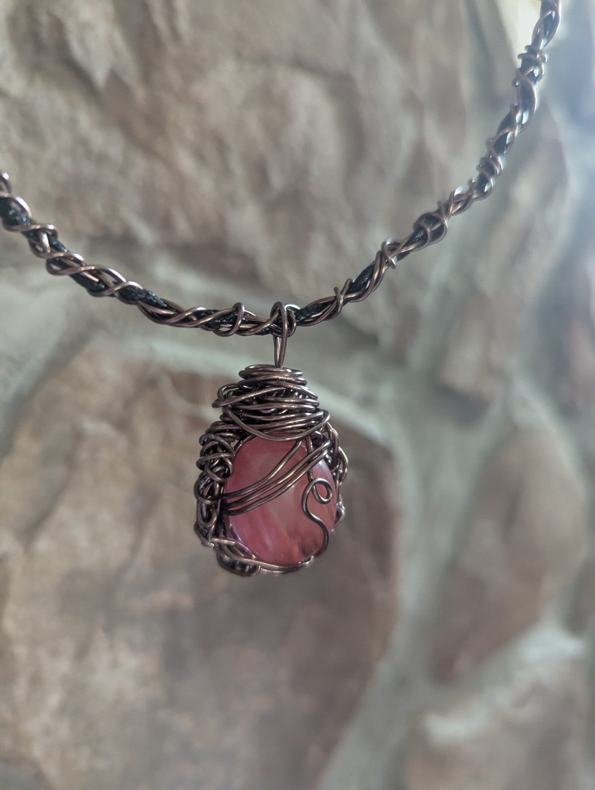 Cherry Quartz Wirewrapped Necklace, For Inner Strength and Emotional Stability