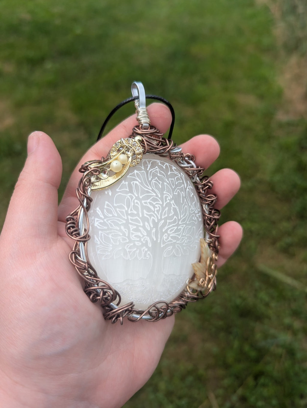 Selenite Crystal Wall Hanging/ Large Necklace, TreeDesign, Beautiful, Home Decor