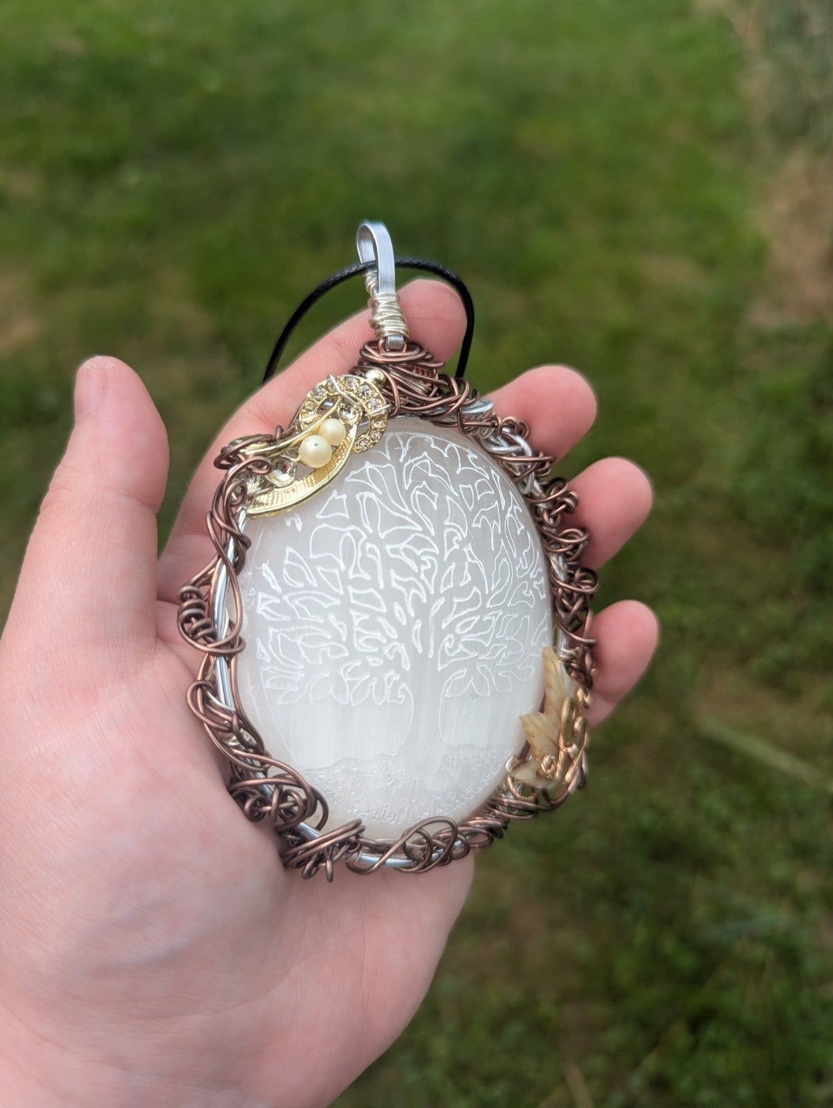 Selenite Crystal Wall Hanging/ Large Necklace, TreeDesign, Beautiful, Home Decor