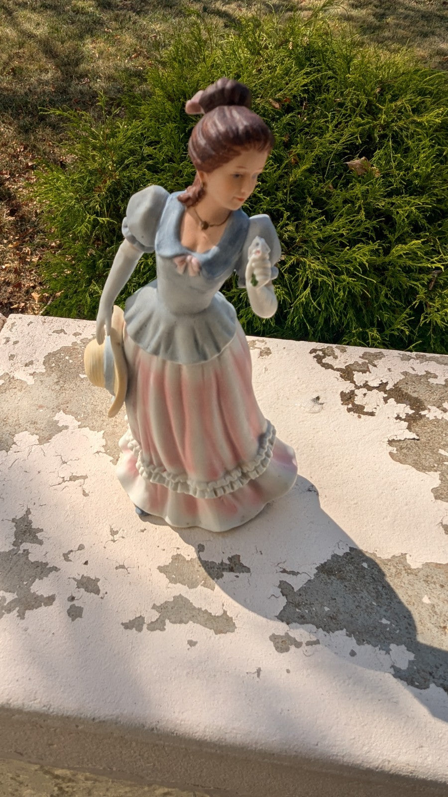 Victorian Lady Statuette, With Hat and Flower, Vintage 