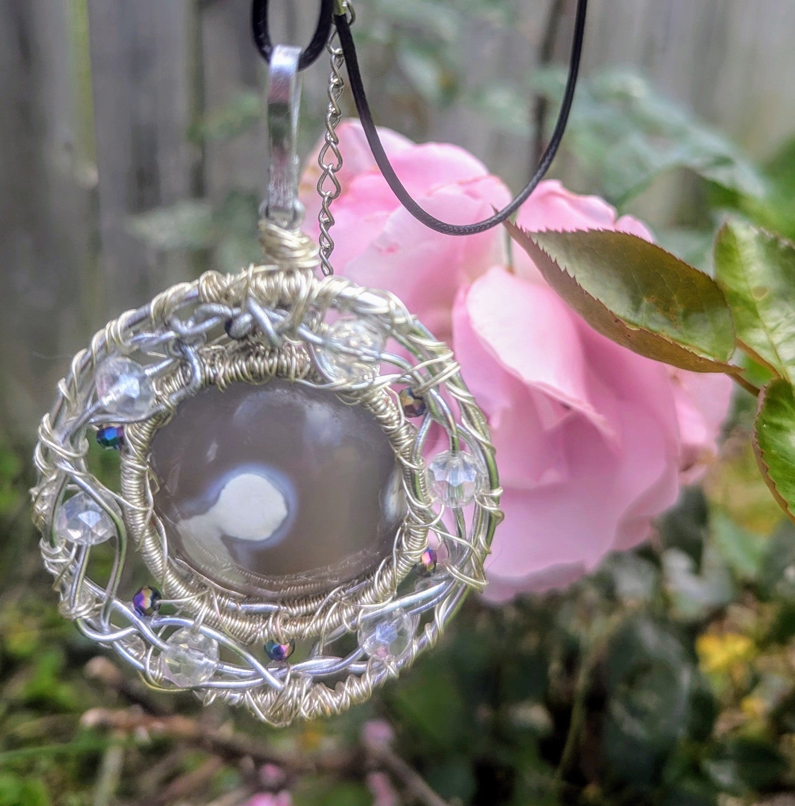 Orca Agate/ Ocean Agate Wirewrapped Necklace For Calm and Protection
