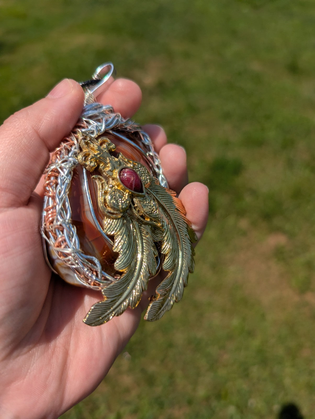Red Onyx Banded Agate Necklace, Retro, Unique, One-of-a-kind , Handmade