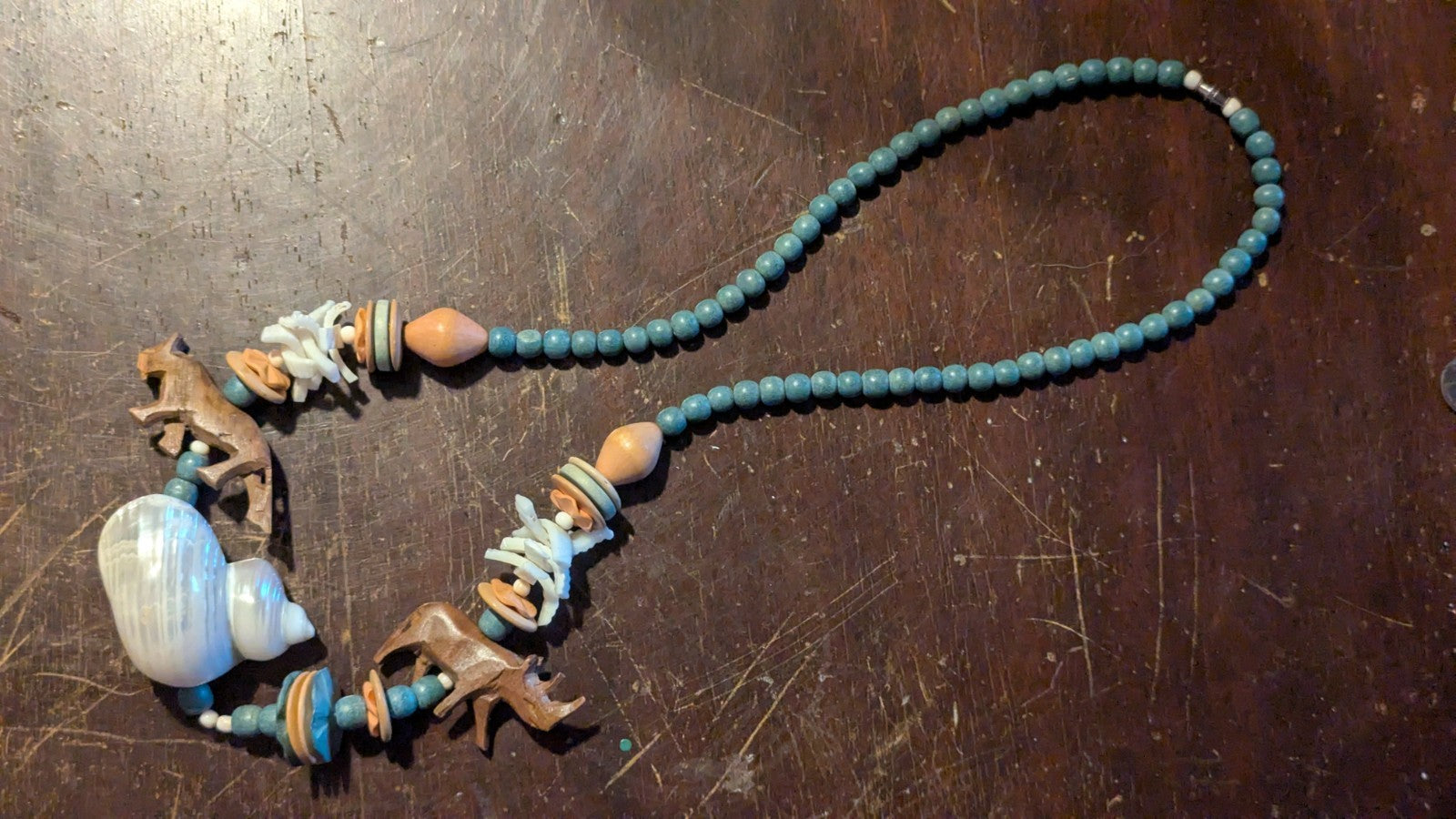 Vintage Necklace, Wooden Beads and Shells