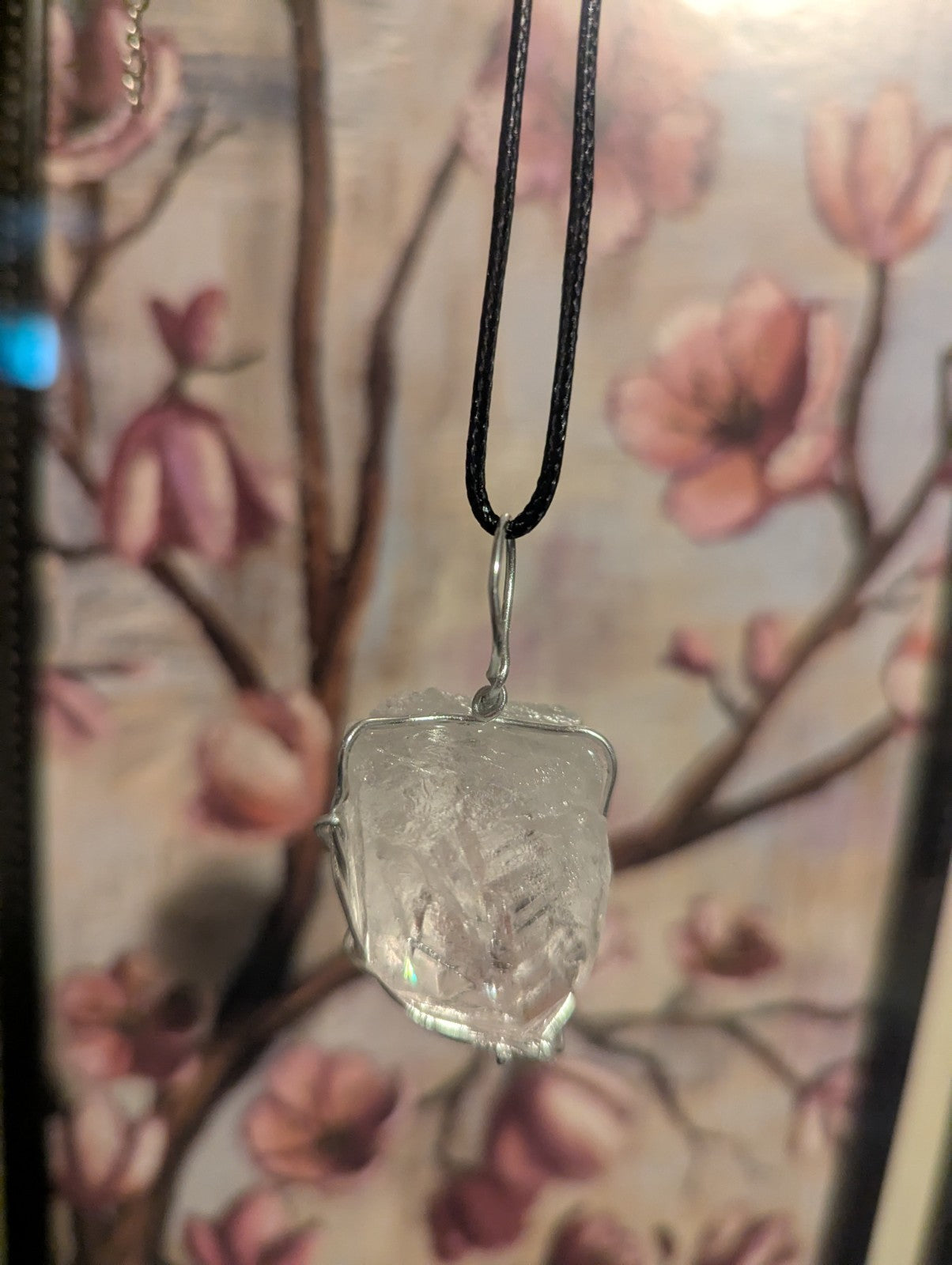 Minimalist Clear Quartz Necklace, Point Facing Downward, Reiki, Handmade