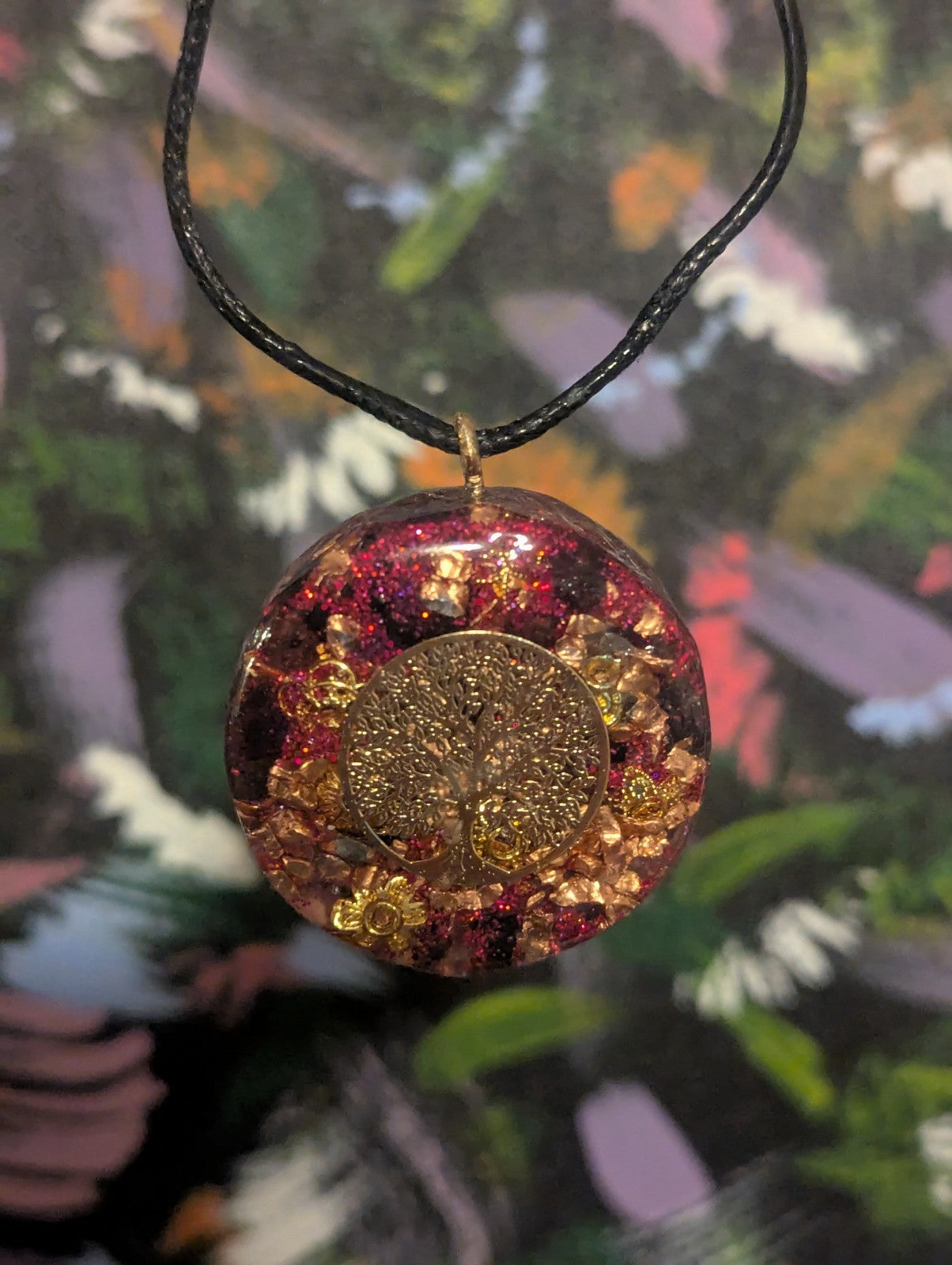 Maroon Rose Quartz and Garnet Orgonite Necklace for Protection and Romance