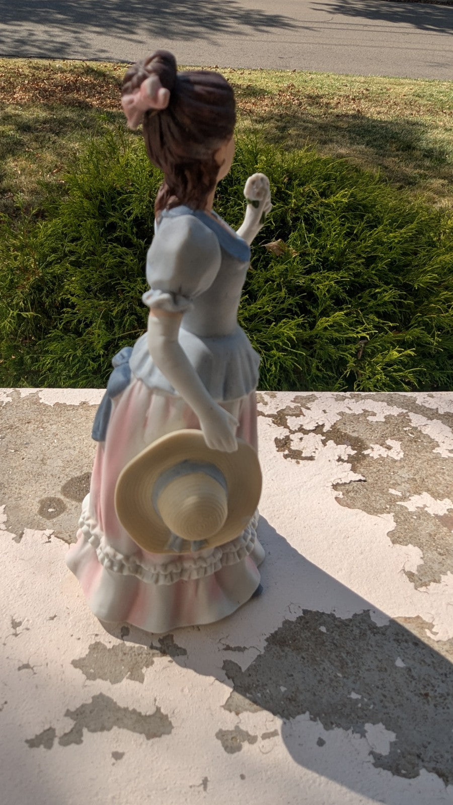 Victorian Lady Statuette, With Hat and Flower, Vintage 