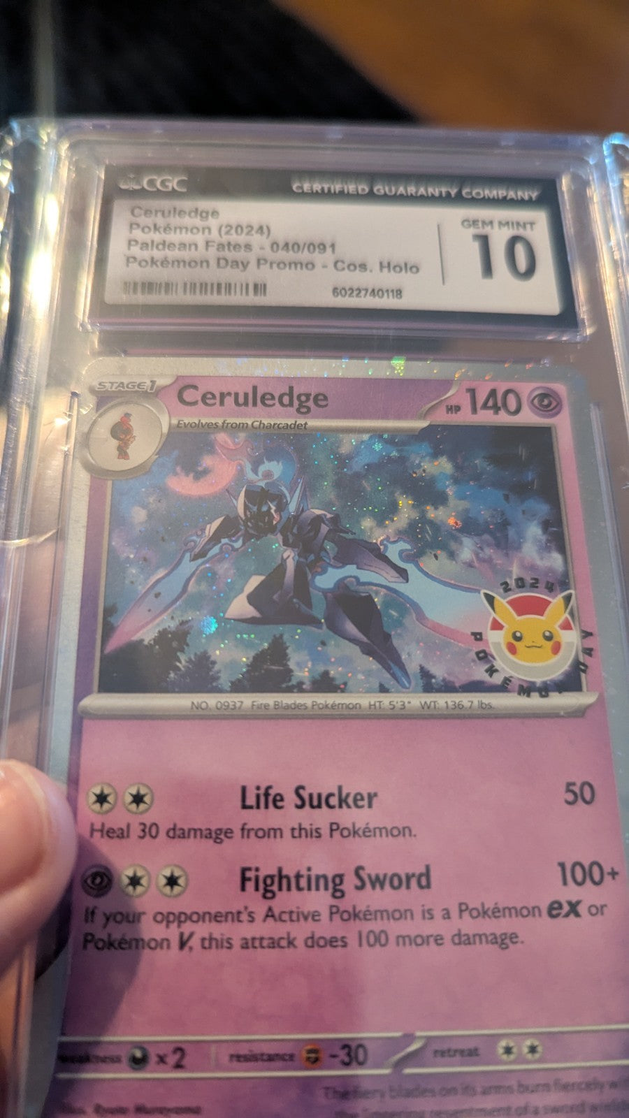 PSA 10 Ceruledge, Paldean Fates, Pokemon Day Promo Card #040/091