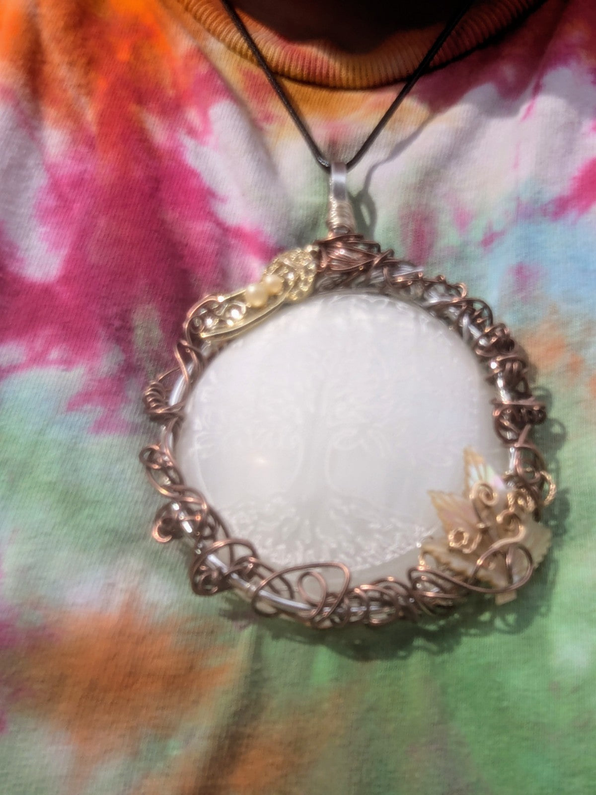 Selenite Crystal Wall Hanging/ Large Necklace, TreeDesign, Beautiful, Home Decor