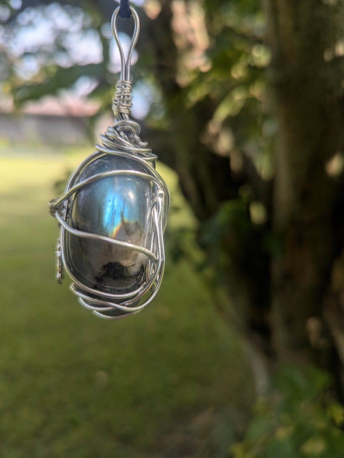 Labradorite Wirewrapped Necklace, Handmade Pendant With Pegasus Charm | Crystal Arborist