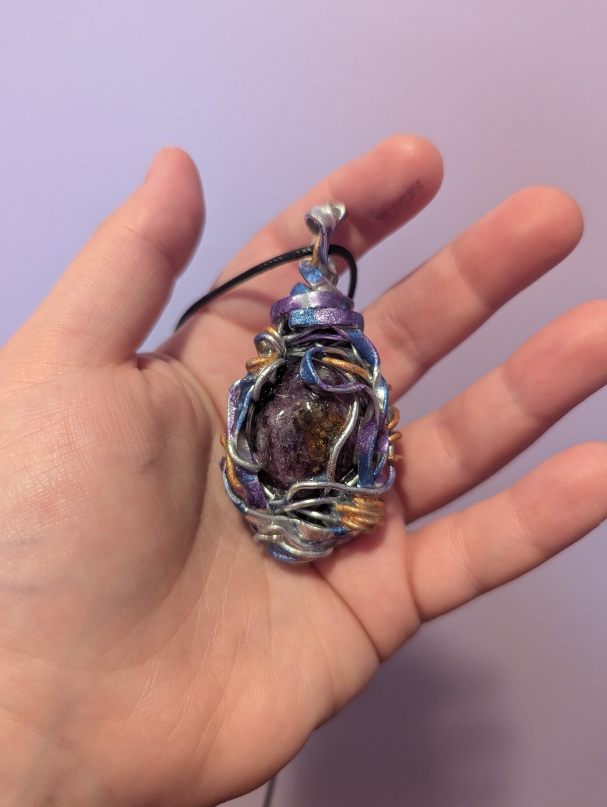 Lapidolite Painted Wire Necklace, Healing Crystal to Support Change and Emotions