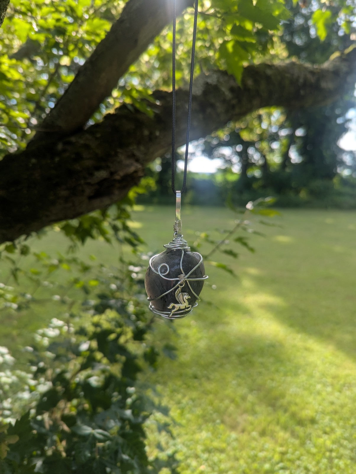 Labradorite Wirewrapped Necklace, Handmade Pendant With Pegasus Charm