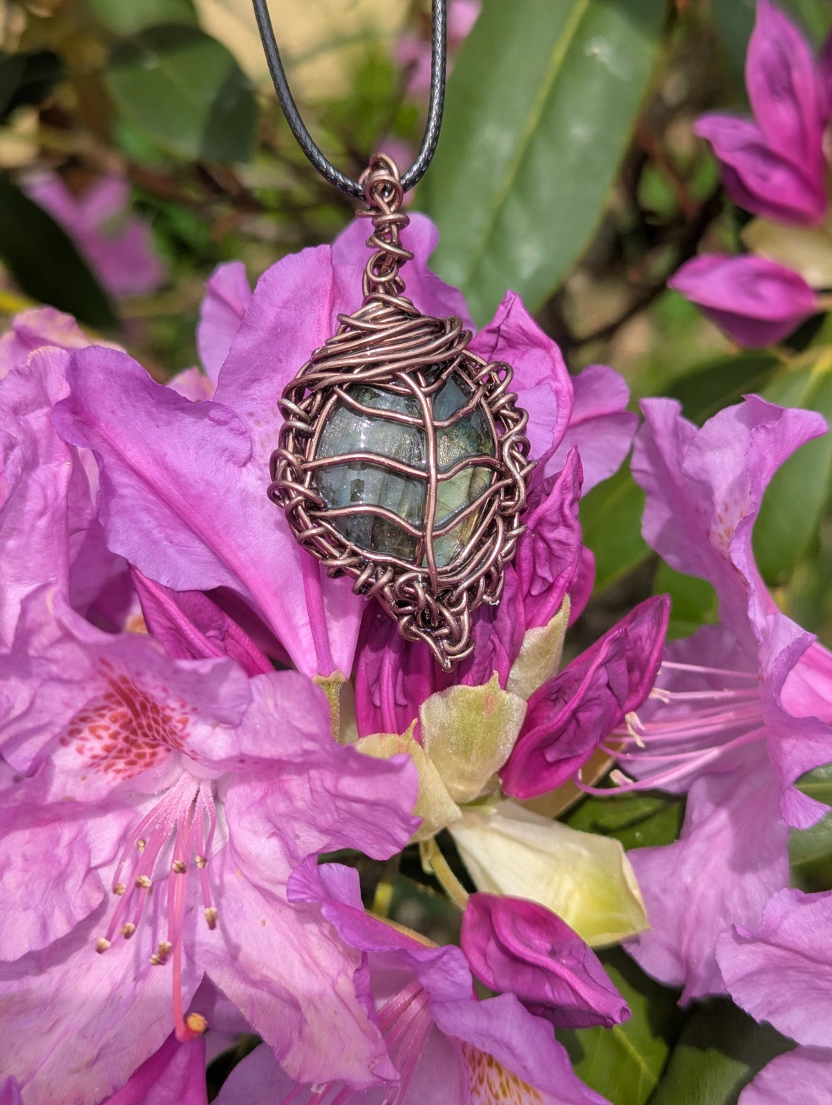 Shining Handcrafted Labradorite Leaf Wirewrapped Necklace | Crystal Arborist