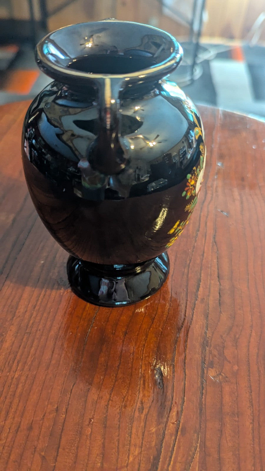Black Floral Vase, Made In Japan