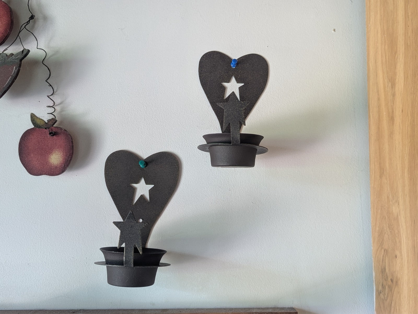 Vintage Hearts and Stars Candle Holders, Pair, Rustic, Country Design