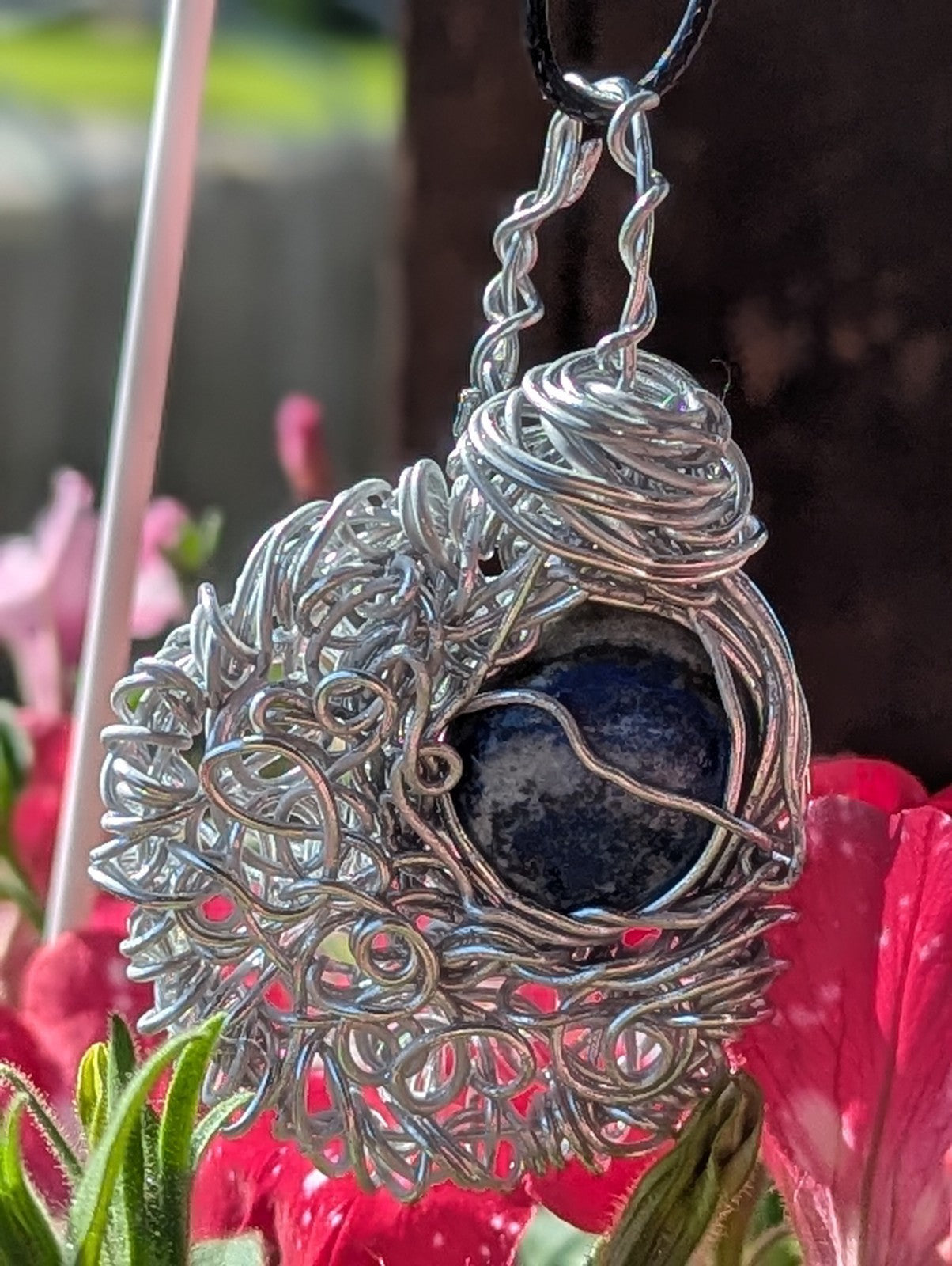 Lapis Lazuli Crescent Moon Wire Necklace for Wealth and Prosperity