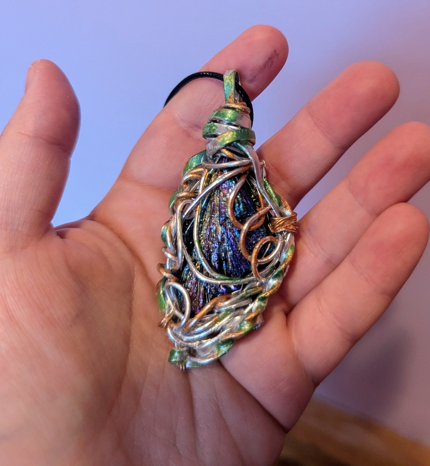 Rainbow Kyanite Painted Wire Necklace For Protection and Balance | Crystal Arborist