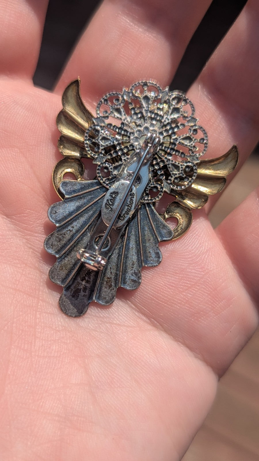 Vintage Gold and Silver Toned Angel With Rhinestones, Wearable Brooch