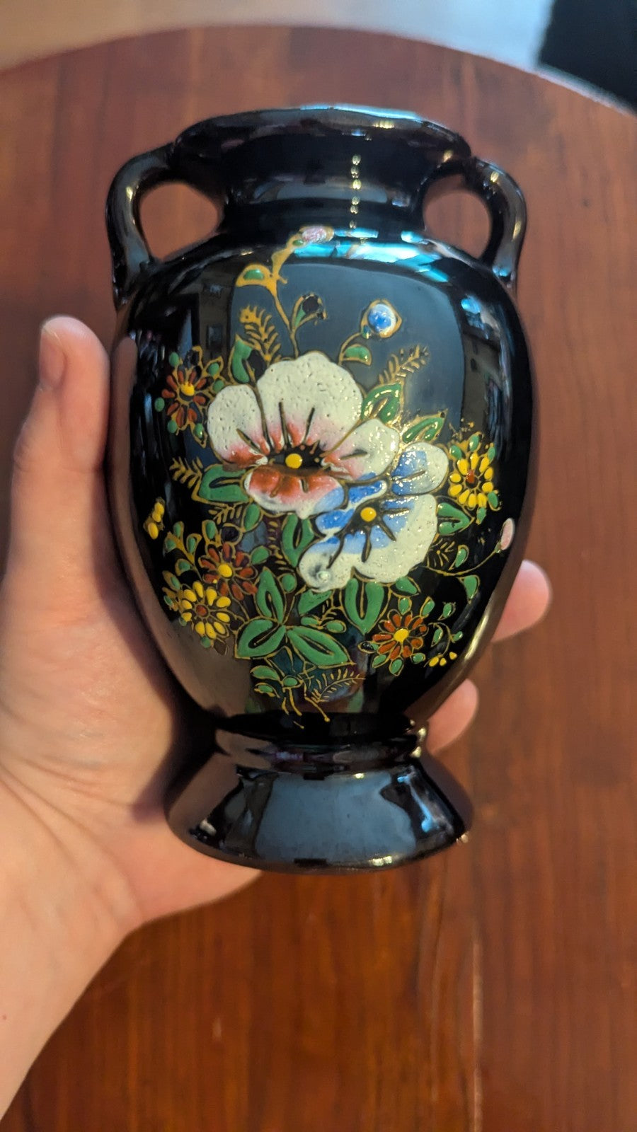 Black Floral Vase, Made In Japan