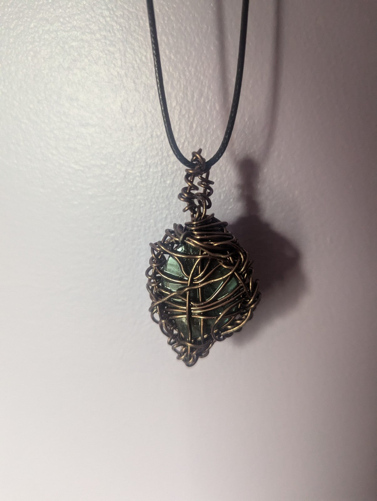 Shining Handcrafted Labradorite Leaf Wirewrapped Necklace