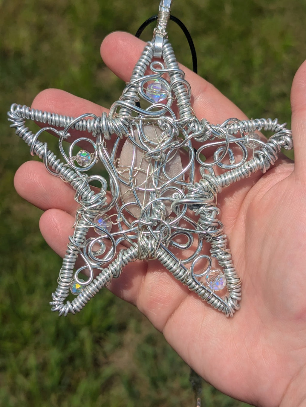 Retro Peach Moonstone Star Shaped Wire Necklace, Wicca, Halloween, Costume