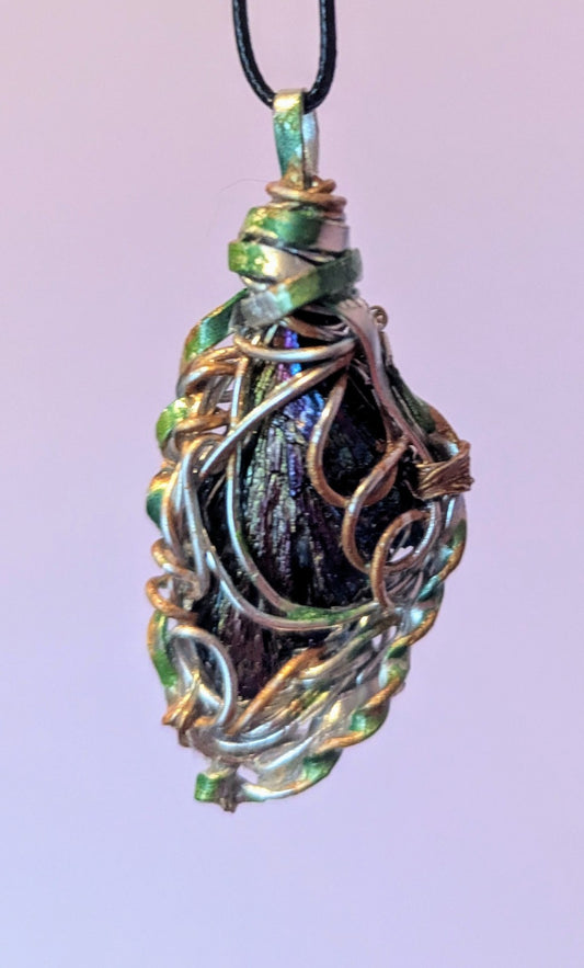 Rainbow Kyanite Painted Wire Necklace For Protection and Balance | Crystal Arborist