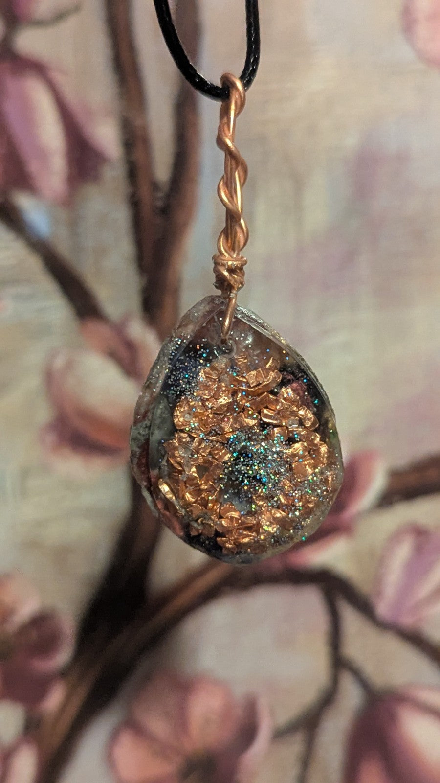 Lapis and Goldstone, Gold Flower, Handmade Orgonite Necklace