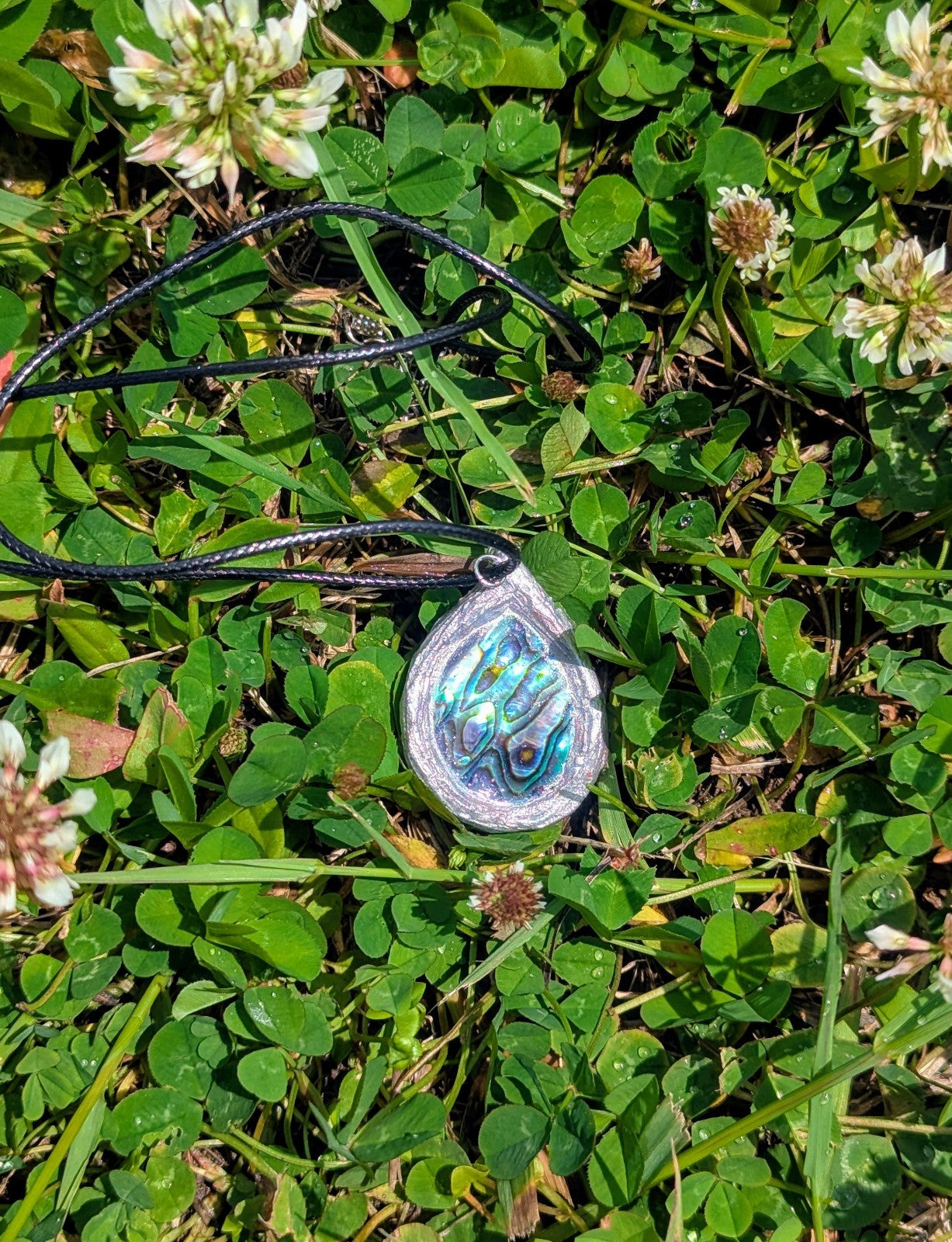 Rare Abalone Shell Pendant, With  Hand Painted Terracotta Clay Frame | Crystal Arborist