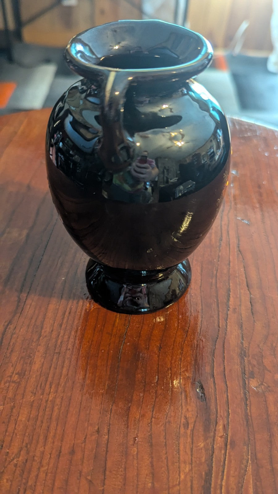 Black Floral Vase, Made In Japan