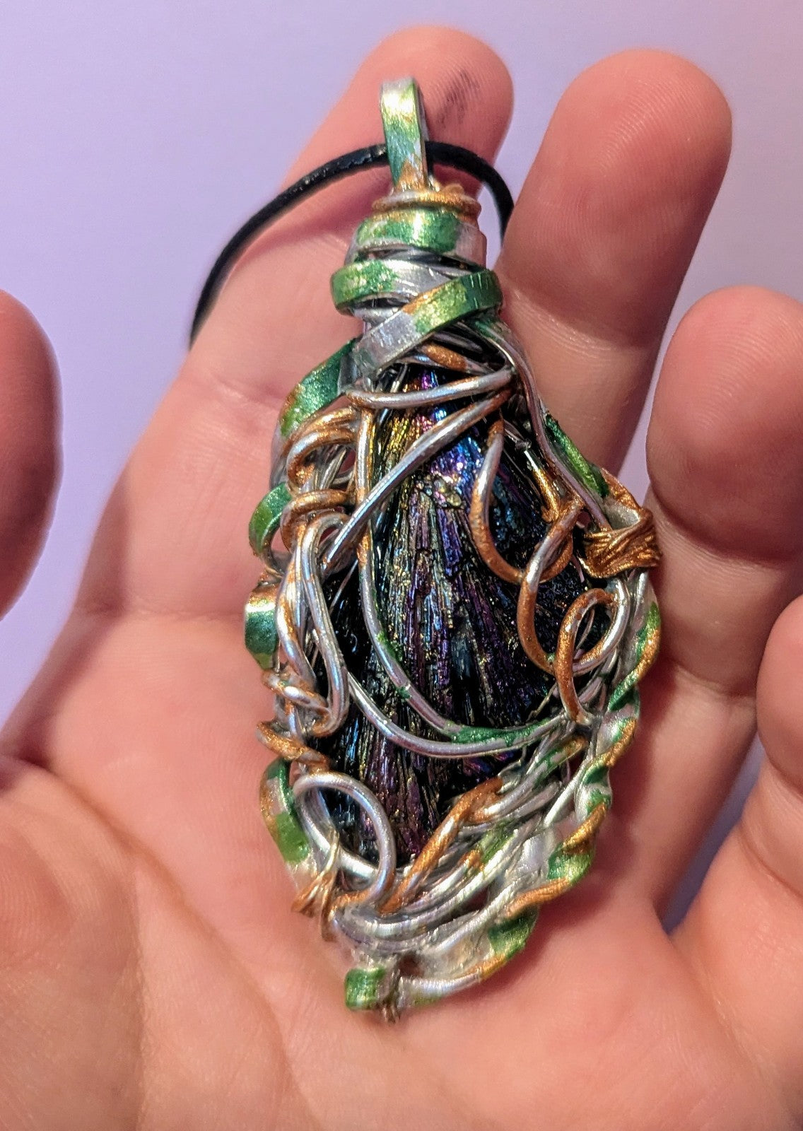 Rainbow Kyanite Painted Wire Necklace For Protection and Balance | Crystal Arborist