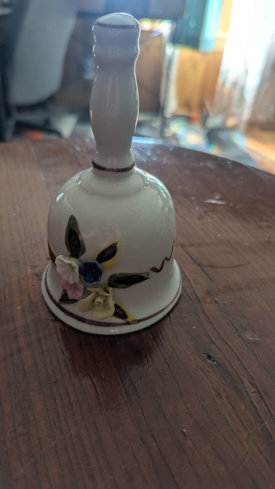 Vintage White Bell with Sculpted 3D Flowers