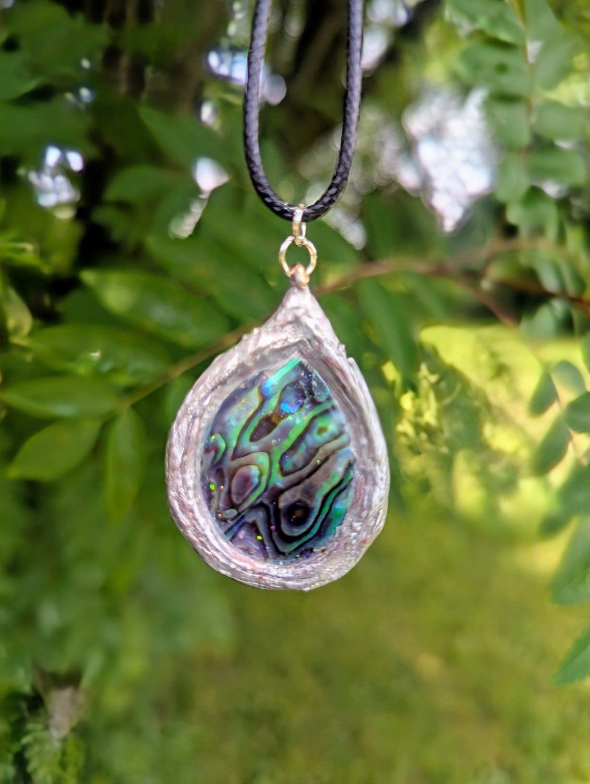 Rare Abalone Shell Pendant, With  Hand Painted Terracotta Clay Frame