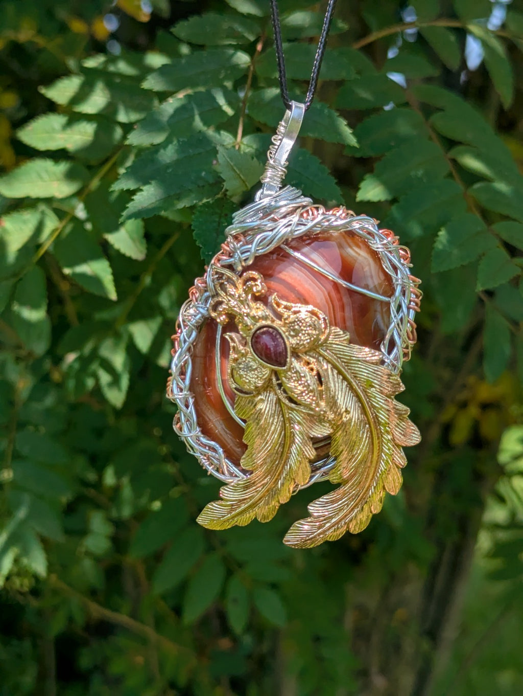 Red Onyx Banded Agate Necklace, Retro, Unique, One-of-a-kind , Handmade