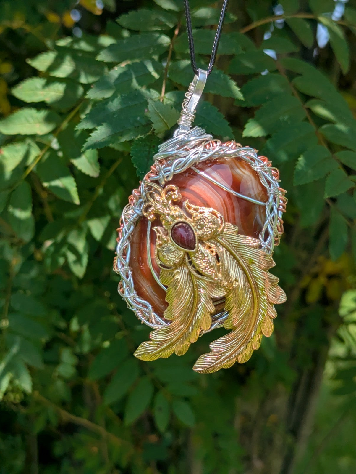 Red Onyx Banded Agate Necklace, Retro, Unique, One-of-a-kind , Handmade