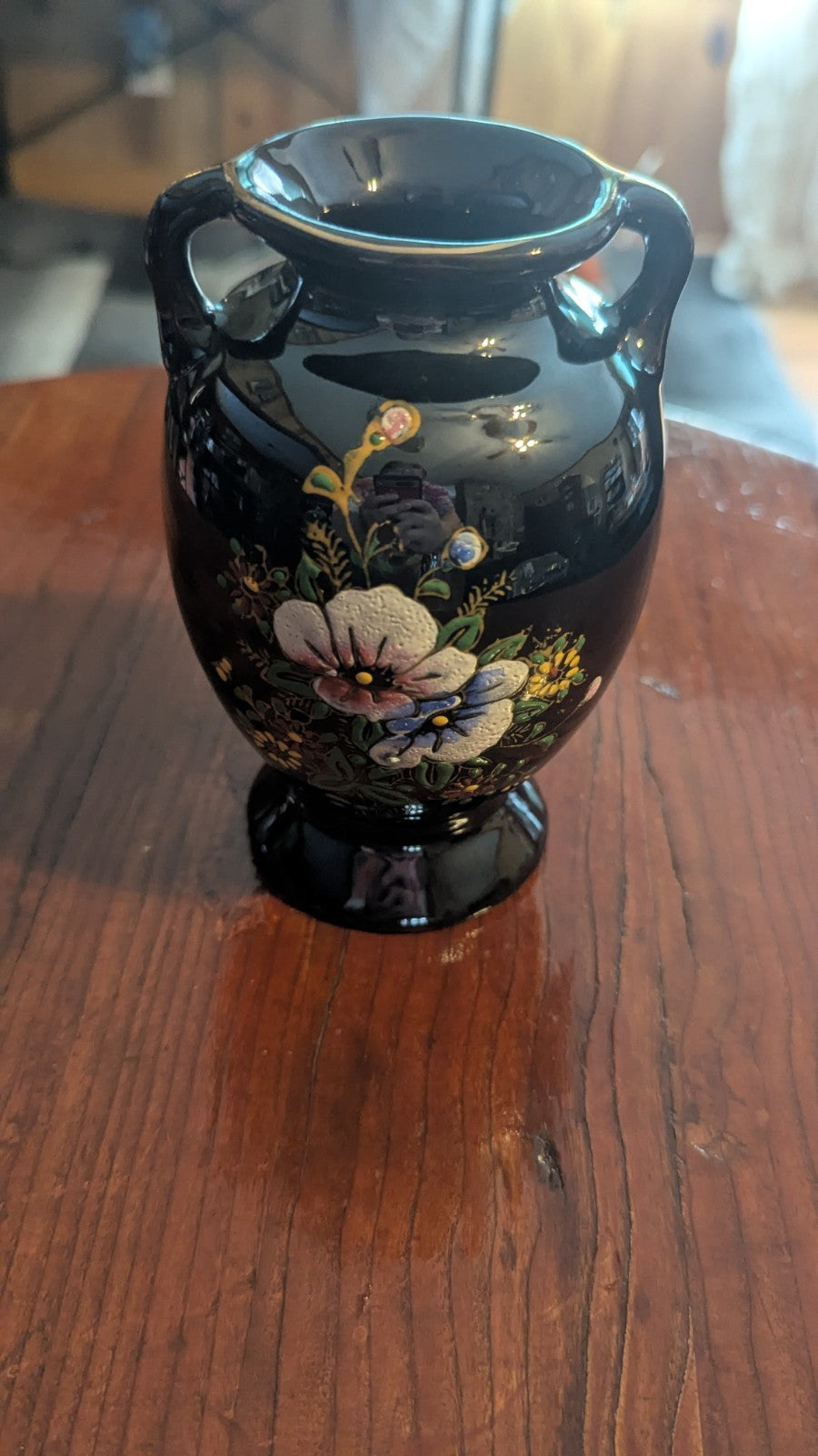Black Floral Vase, Made In Japan
