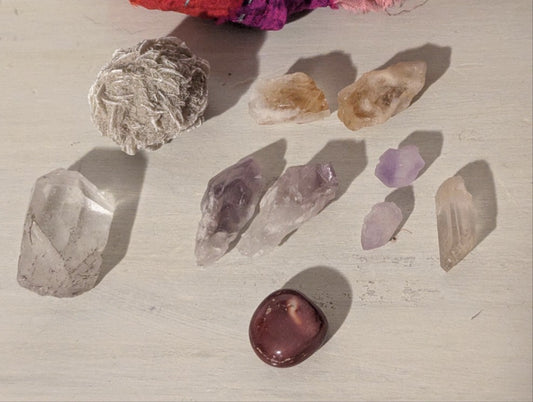 Peace & Abundance Gemstone Bundle, Handmade Drawstring Bag, Amethyst, Citrine.. | Crystal Arborist