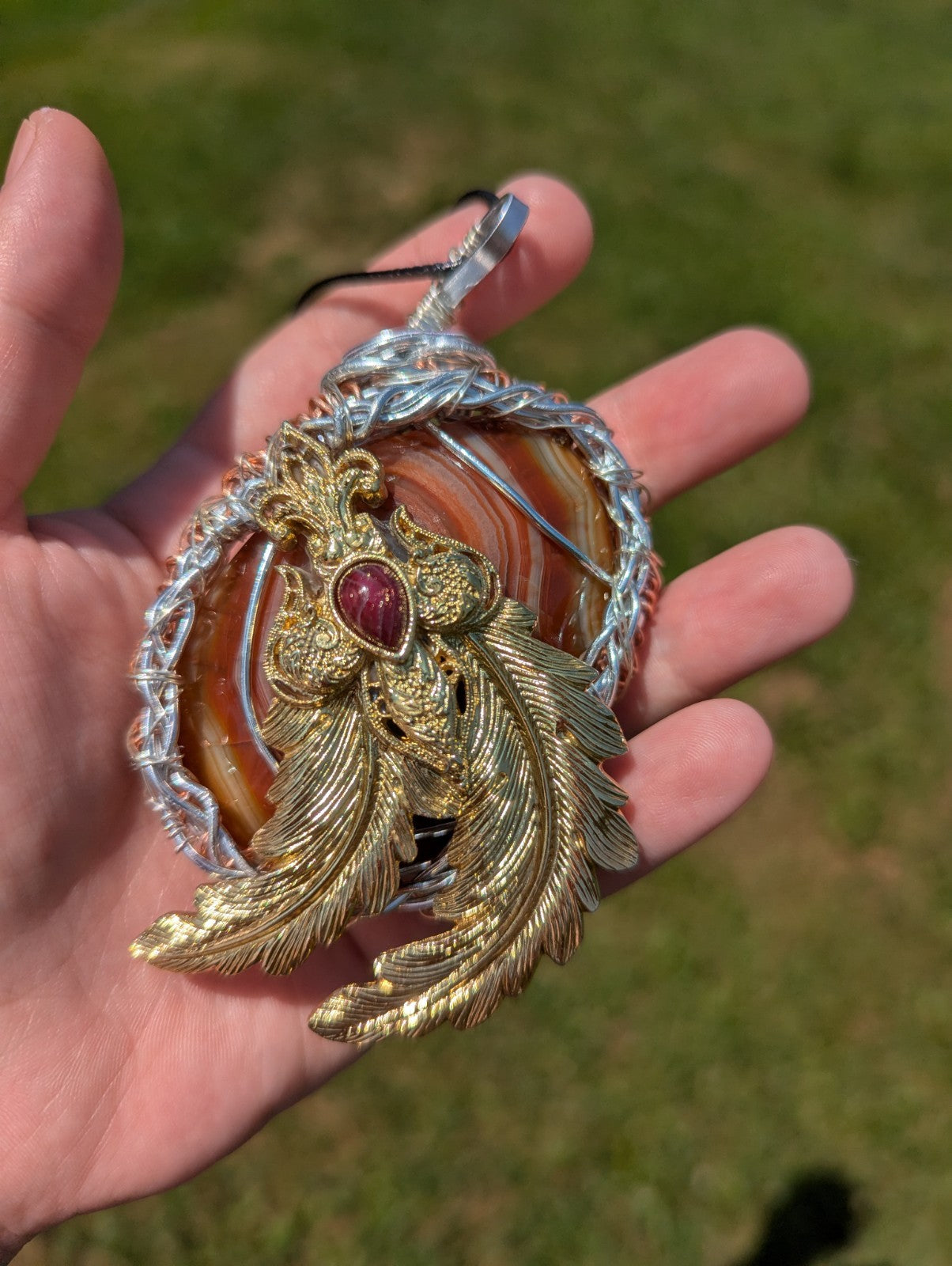 Red Onyx Banded Agate Necklace, Retro, Unique, One-of-a-kind , Handmade