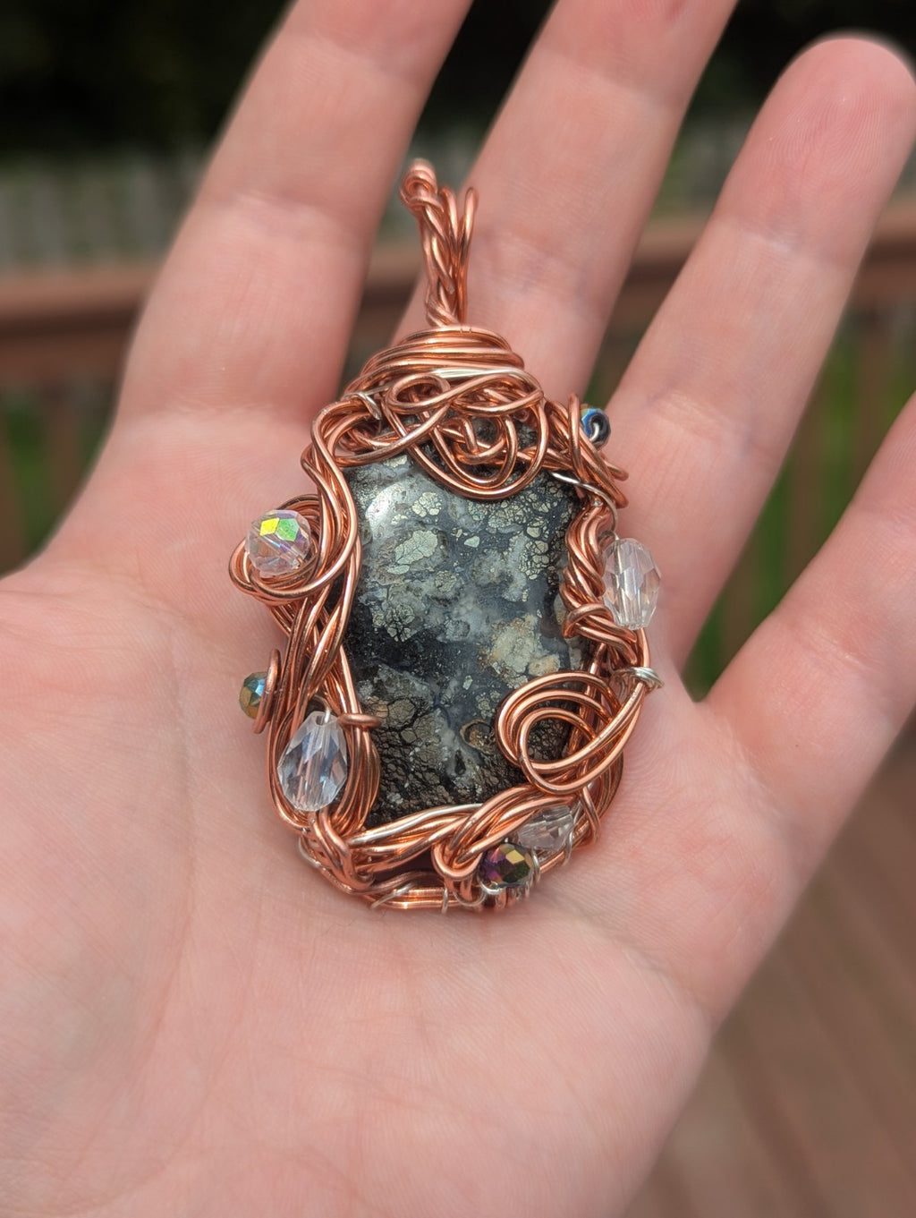 Marcasite Necklace, Handmade Pendant, Beautiful, Natural Gemstone & Glass Beads