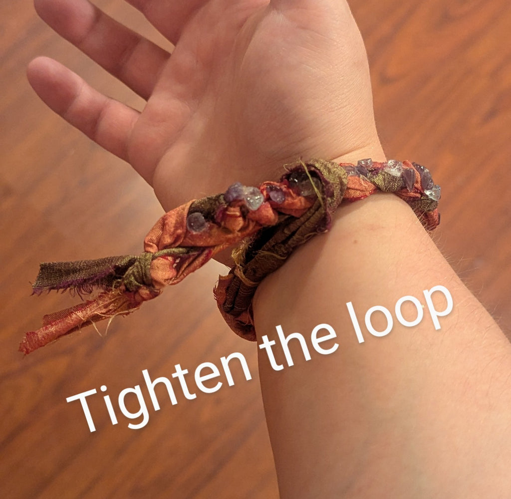 Aquamarine and Amethyst Sari Silk Braided Bracelet