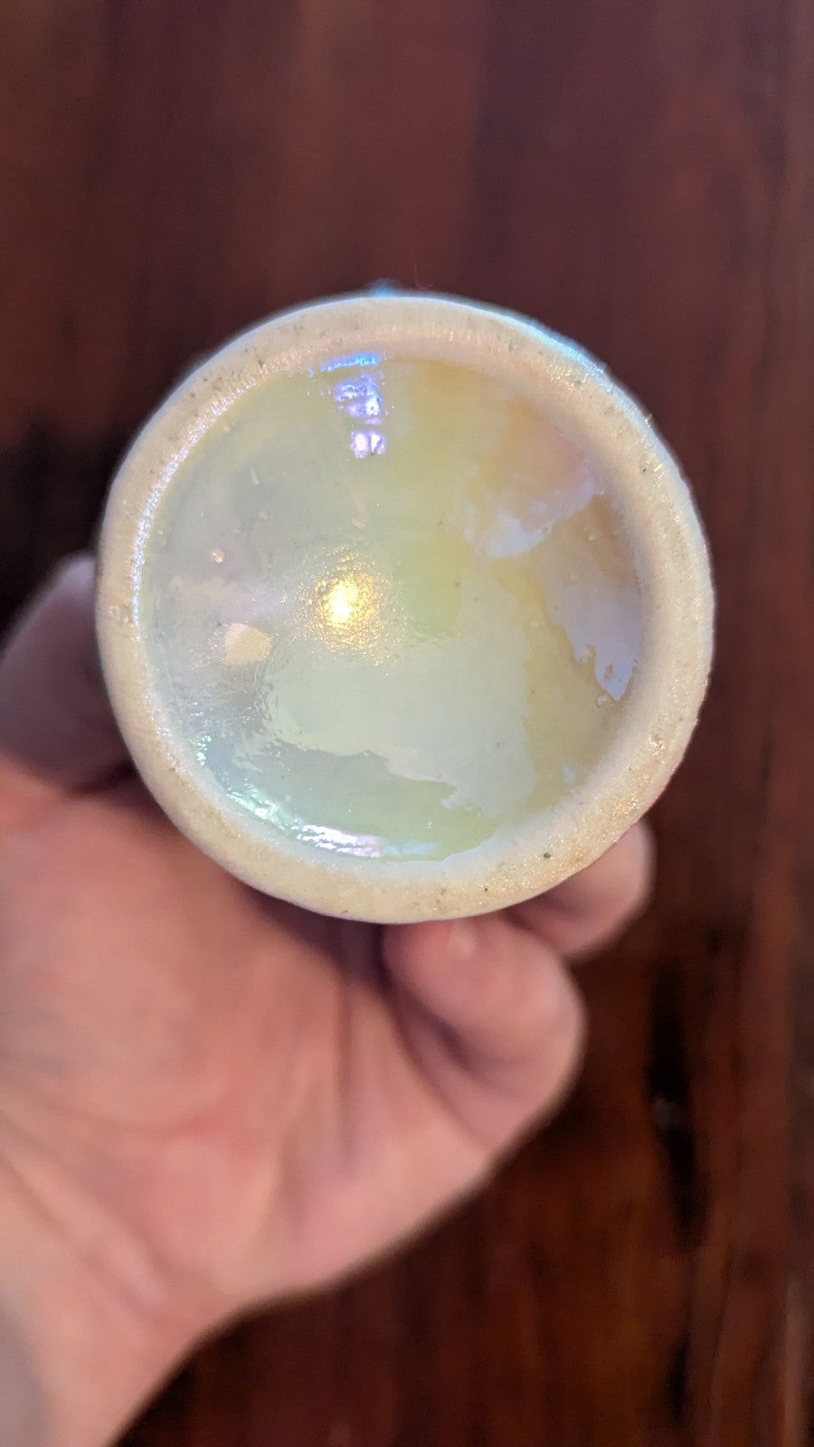 Small Pearlescent Vintage Vase, Sculpted Flowers, Iridescent
