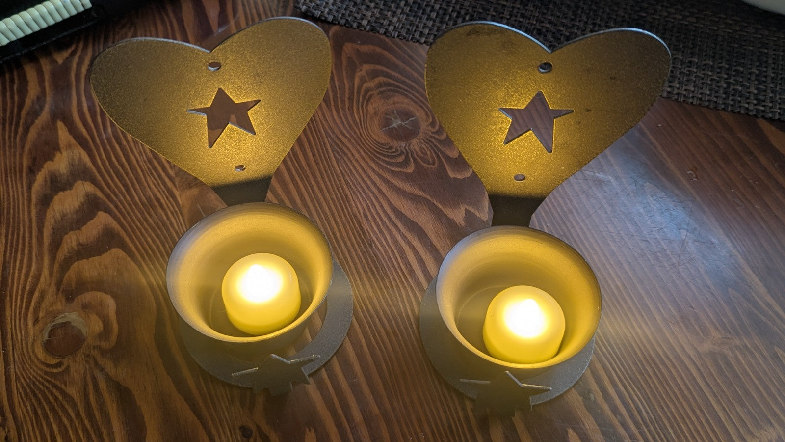 Vintage Hearts and Stars Candle Holders, Pair, Rustic, Country Design