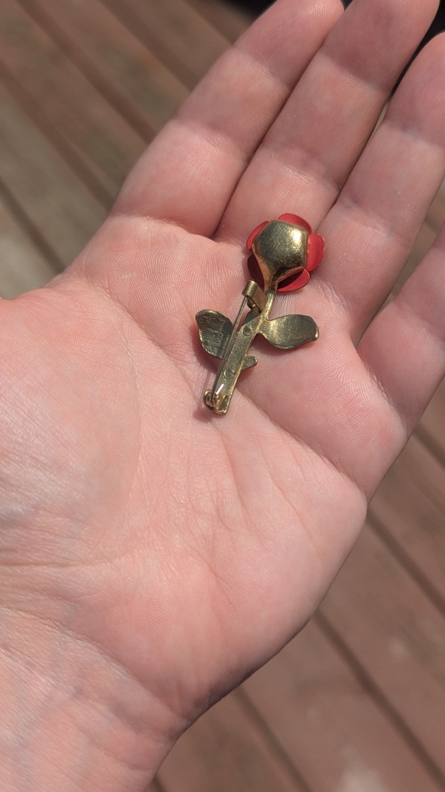 Vintage Red Rose Enamel  and Gold Tone Pin, Wearable Brooch, Excellent Condition