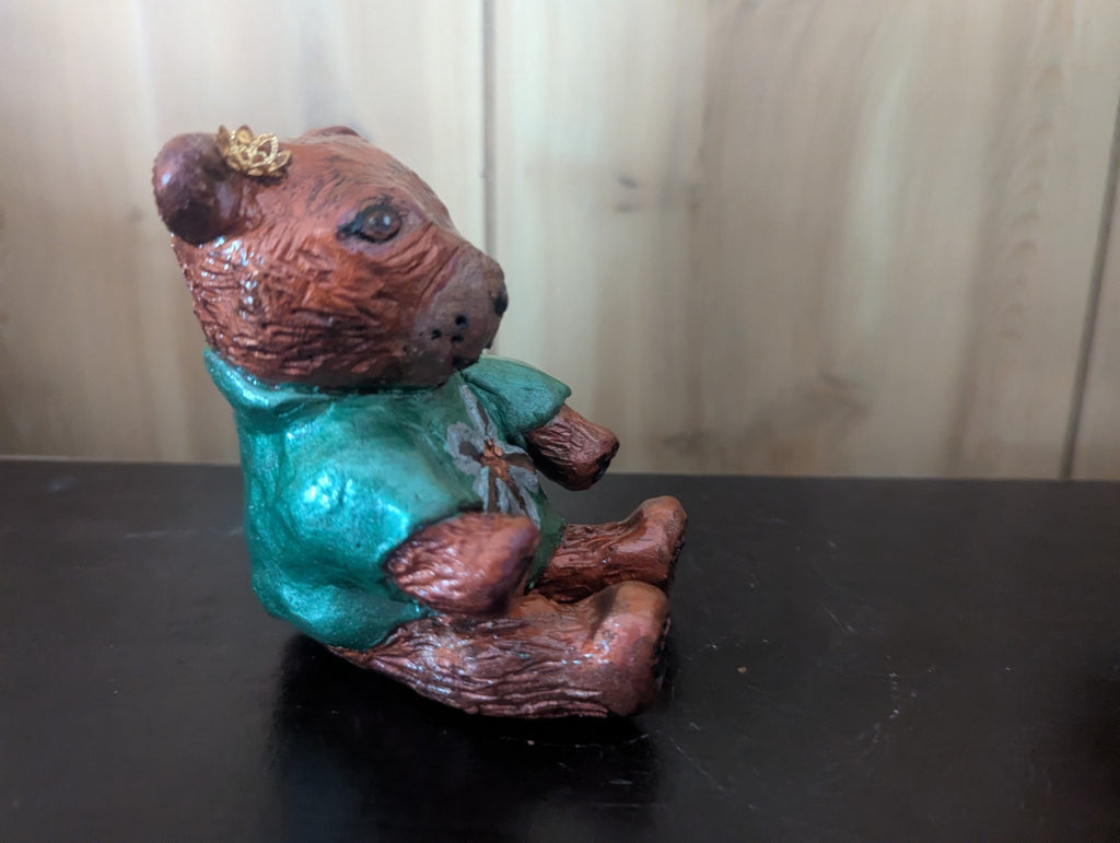 Bear Sculpture With Obsidian and Clear Quartz, Handmade
